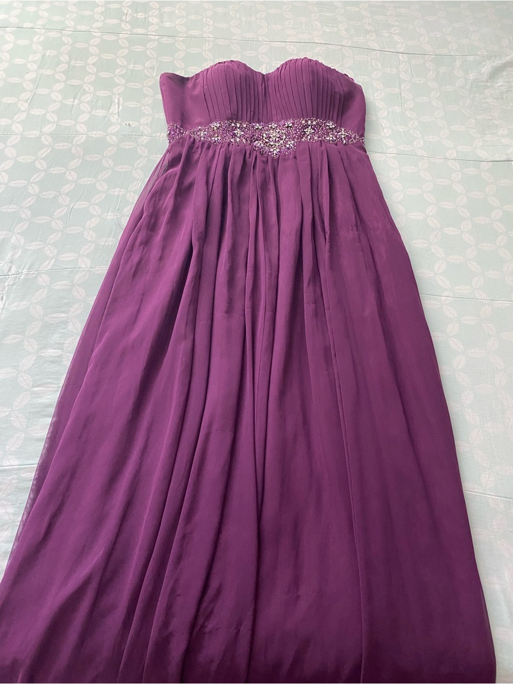 May Queen Strapless Plum Gown with Beaded Waist